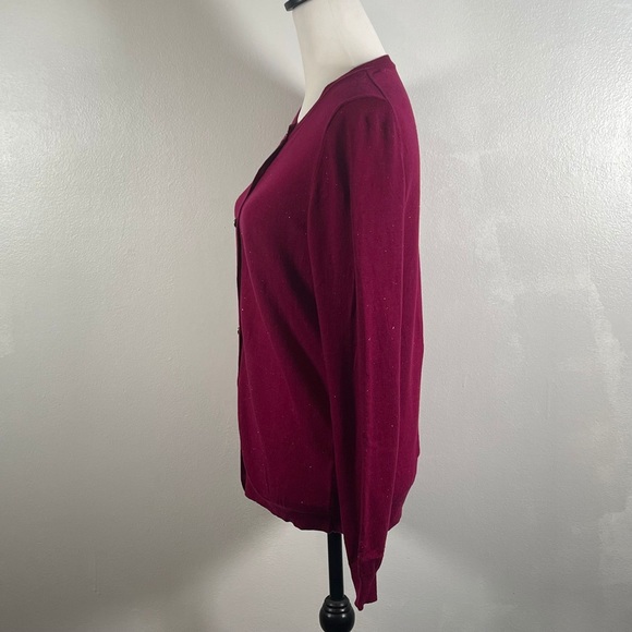 Nicole Miller Cranberry Crewneck Button Down Tight Knit Long Sleeve Cardigan M - Picture 9 of 10